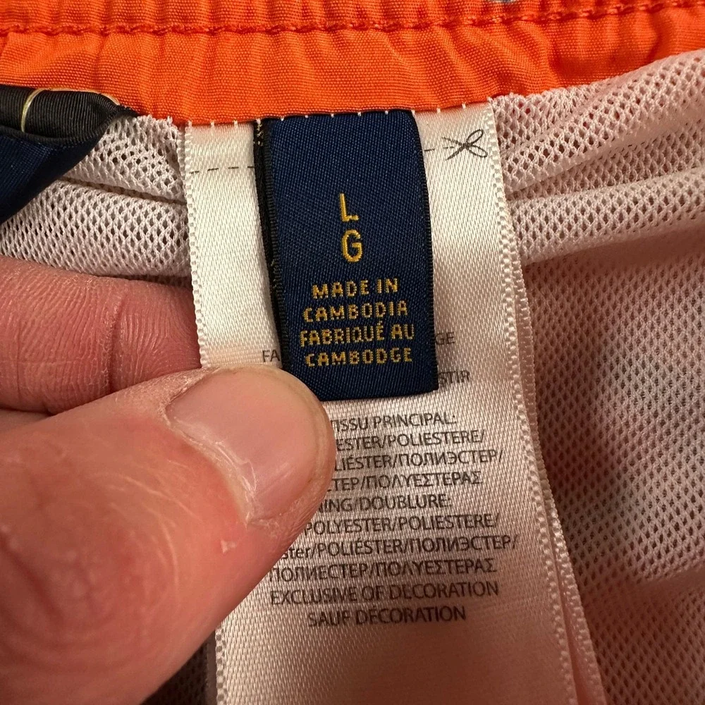Polo Ralph Lauren Swim Trunks Mens L‎ Hummingbird Print Orange Drawstring Beach